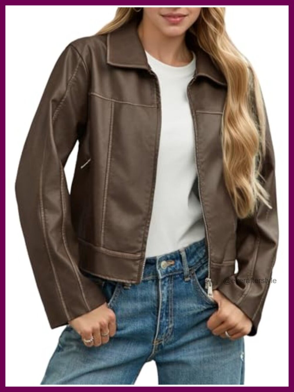 Womens Faux Leather Jacket Zip Up Motorcycle Cropped Coat Pockets